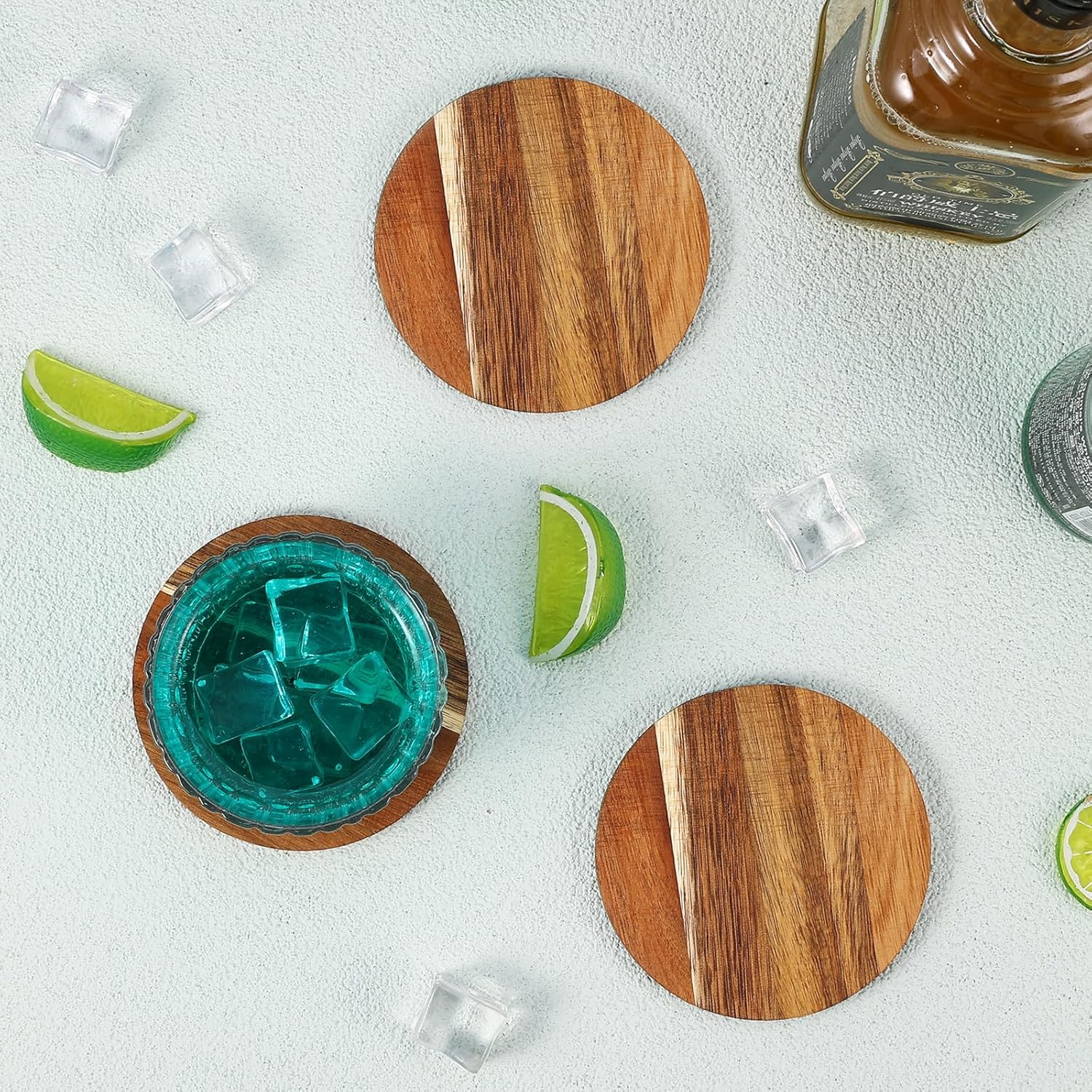 24PCS Wood Coasters Round Wooden Coaster for Drinks Coffee Table with Non-Slip Pad Acacia Cup Coaster for Coffee Home Kitchen 4 Inch Round - Image 5