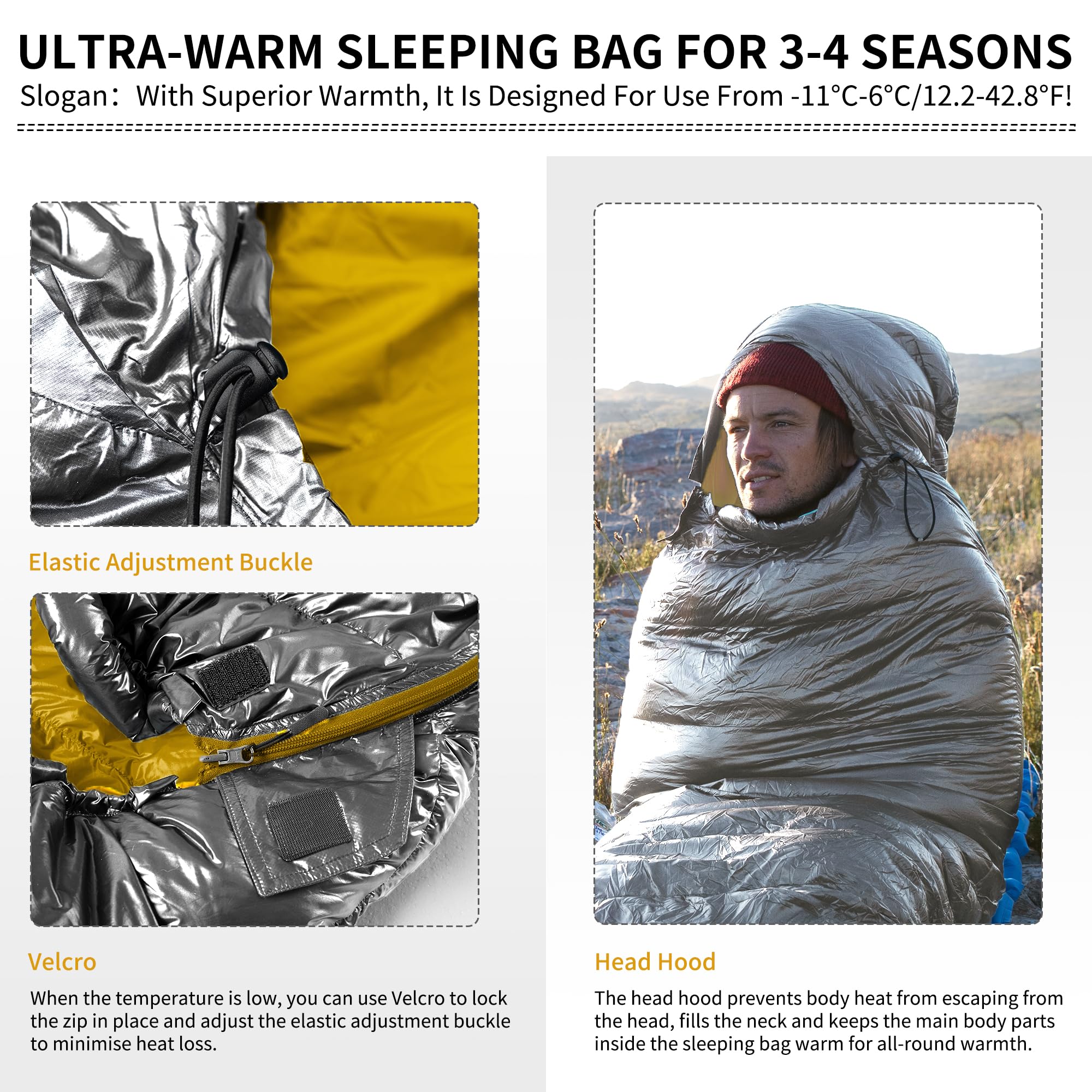 Naturehike Saco de dormir de plumón de la serie CW, ultraligero, portátil, compacto, saco de dormir 4 estaciones para adultos y niños, camping, senderismo, viajes