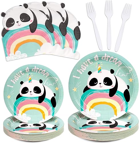 DECORLIFE Platos y servilletas para fiesta de panda, 24, suministros de fiesta de panda, platos de panda para fiestas de cumpleaños de bebé, total