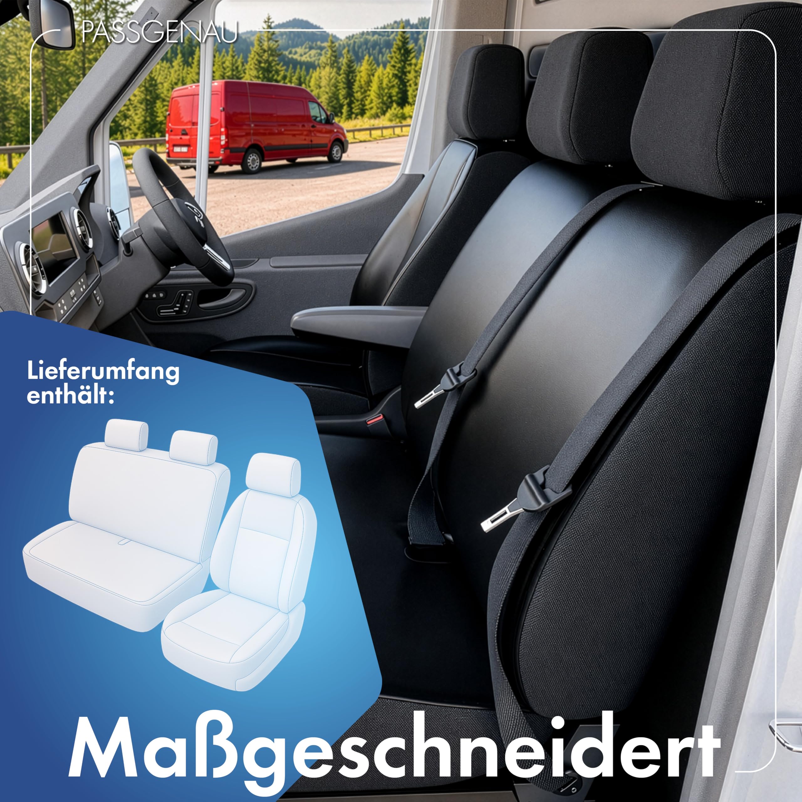 Walser Transporter Sitzbezüge Auto für Mercedes-Benz Viano/Vito, Einzel/Doppelbank, Sitzbezüge aus Kunstleder, Sitzschoner, Sitzauflagen Set für Van