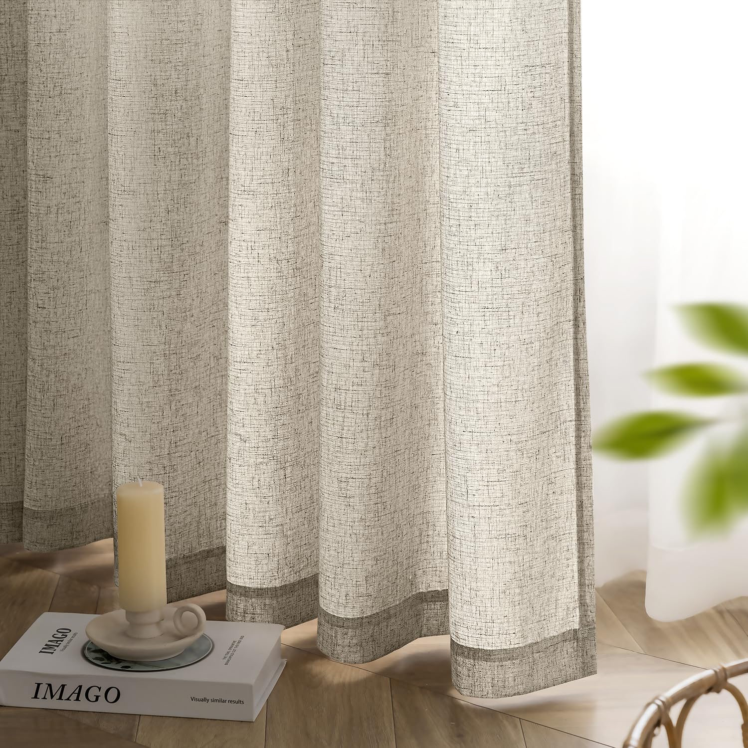 MIULEE Rideau Lin Beige Voilage Salon L 140 x H 260 cm Rideaux Voilage à Oeillets Rideaux et Draperies Intérieurs Modernes pour Chambre Fenêtre Salon Semi-Transparent 2 Panneaux
