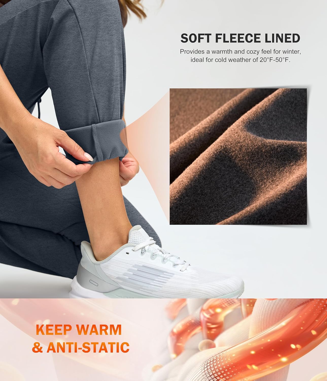 G Gradual Women's Fleece Lined Joggers 28"/30"/32" High Waisted Sweatpants Water Resistant Thermal Warm Pants Zipper Pockets - Image 6