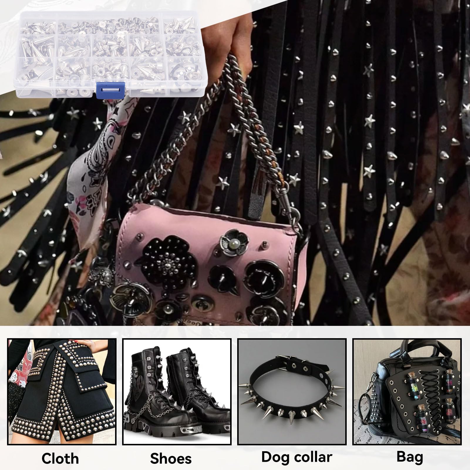 Kit Punk 359 Punte E Borchie In Metallo E Pelle – 8 Dimensioni, Con Punzone E Cacciavite – DIY Per Giacche, Scarpe, Portafogli