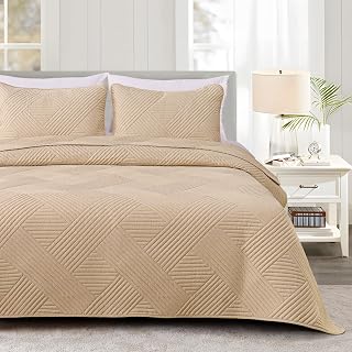 Whale Flotilla King Quilt Set, Soft Lightweight Quilts Bedspreads Coverlet with Embossed Pattern, Bedding Sets with 2 Pillow Shams, Reversible Bed Cover for All Seasons, 96x104 Inches, Camel