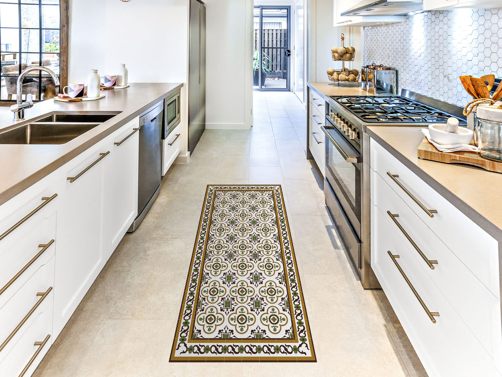 Oedim Tapis mosaïque Vintage, 120 x 95 cm, tapis de cuisine en vinyle, tapis de salon antidérapant, sol vinylique