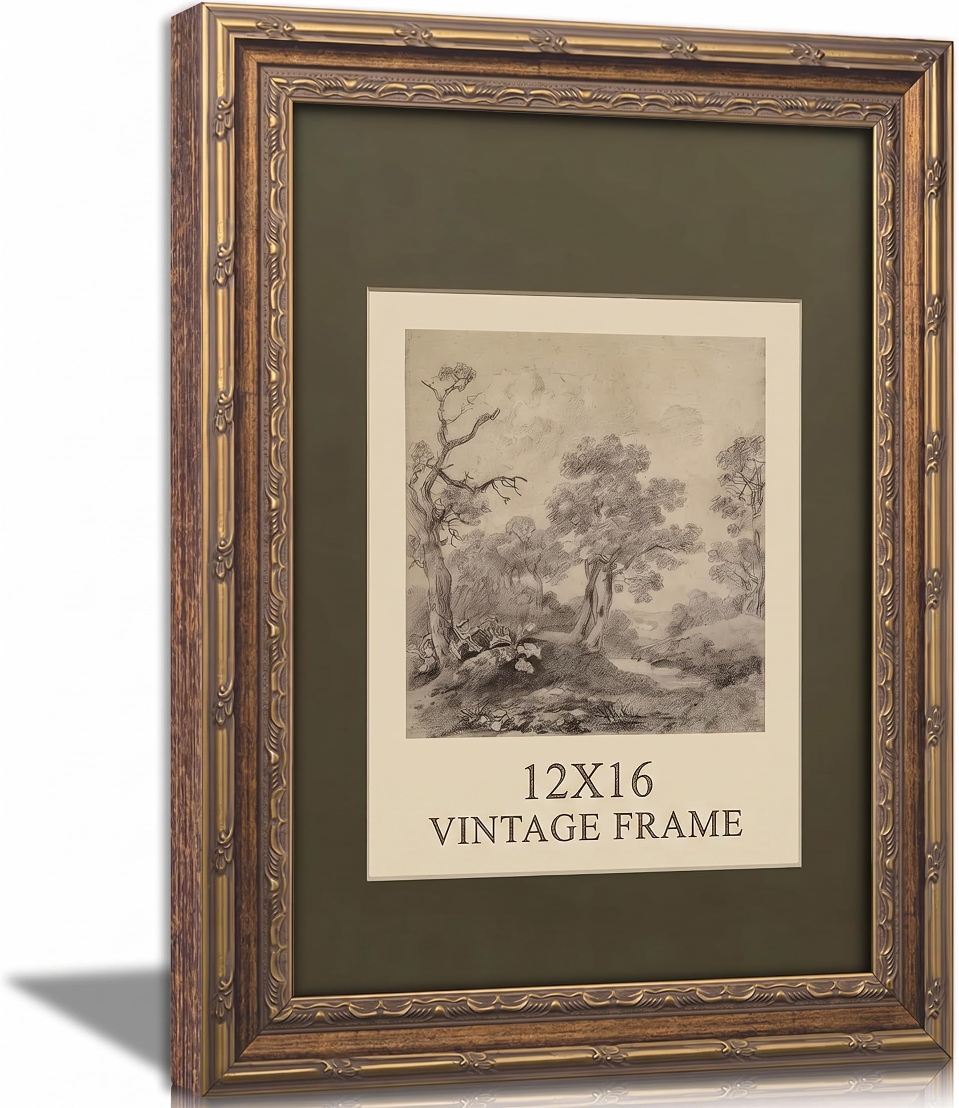 12x16 Picture Frame Vintage Gold Poster Frame with Shatter Resistant Plexiglass for Decorating Houses, Offices, Photo Frame for Horizontal or Vertical Wall Mounting