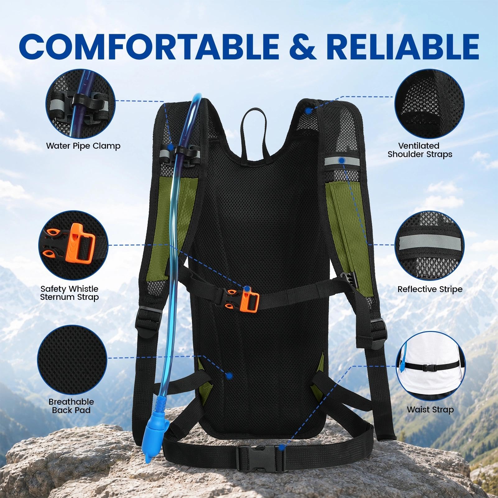 Nepest Sac à dos d'hydratation avec poche à eau de 2 L pour le cyclisme, sac à dos d'eau pour la randonnée, la course à pied, sac d'hydratation léger