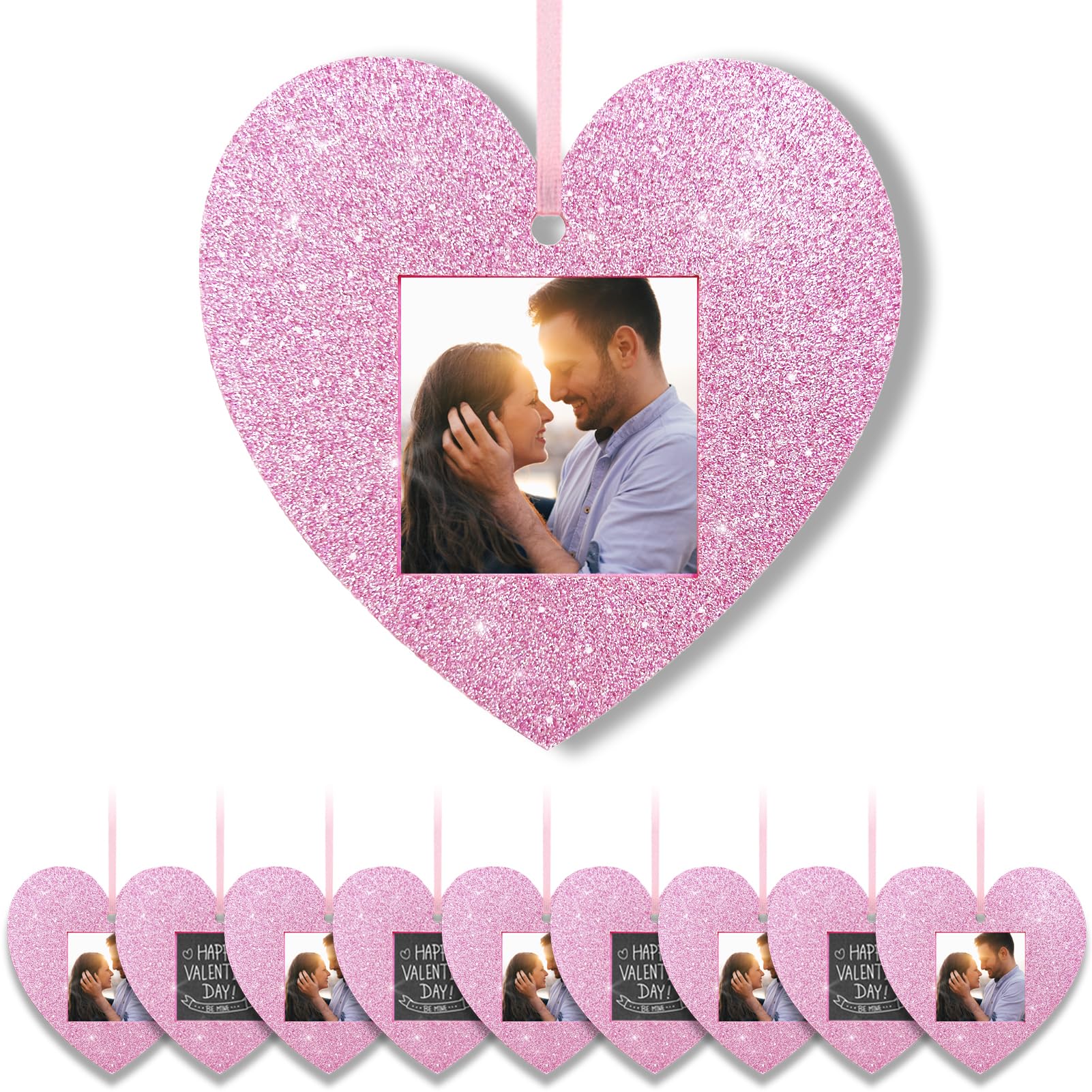 Fassory 20 Pcs Pink Heart Shape Photo Frame Ornaments Valentines Decorations, Photo Gift Tags, Anniversary Decoration Photo Baubles, Birthday Party Supplies (Pink Heart)