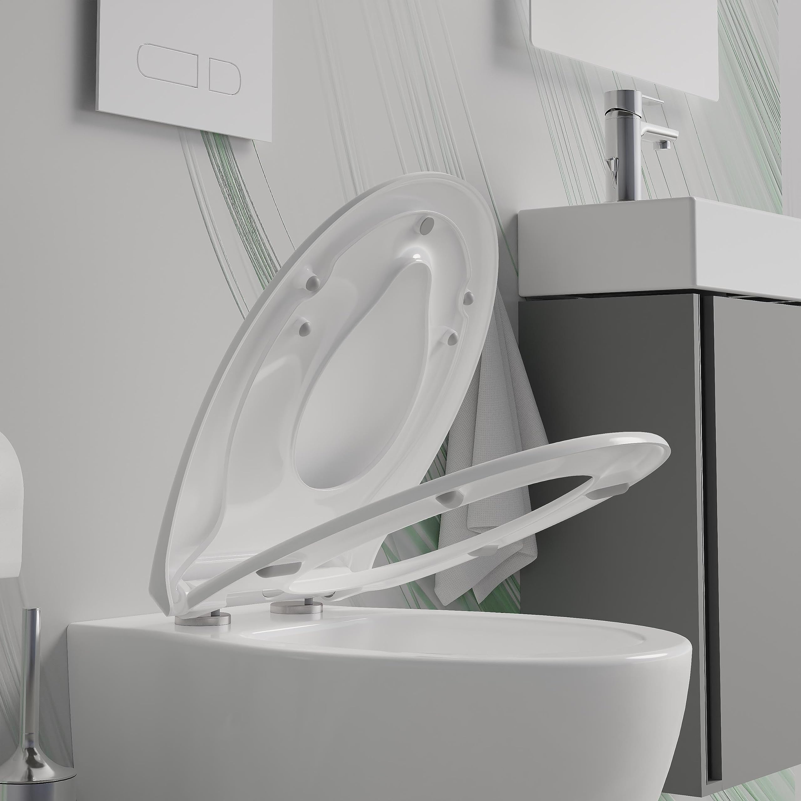 BERNSTEIN Abattant WC Lunette toilettes siège enfant fermeture amortie, Couvercle ovale dégagement rapide Blanc 45x37x5cm, Résistant chocs & rayures, Universel, Plastique Antibactérie - U2006