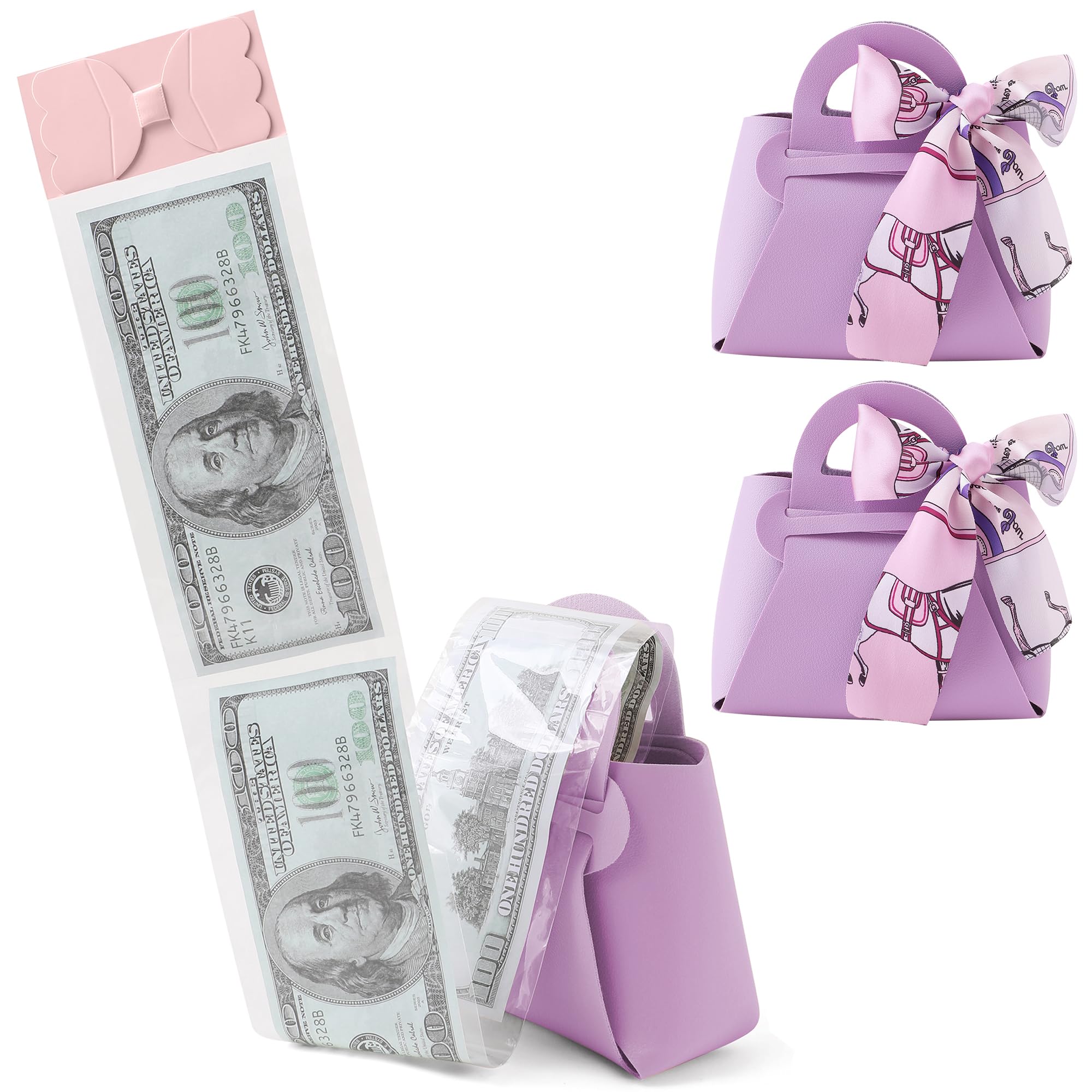 Litvana DIY Money Surprise Box - 2 Pack Leather Cash Boxes Money Pull-Out Bags for Birthday, Anniversary, Purple