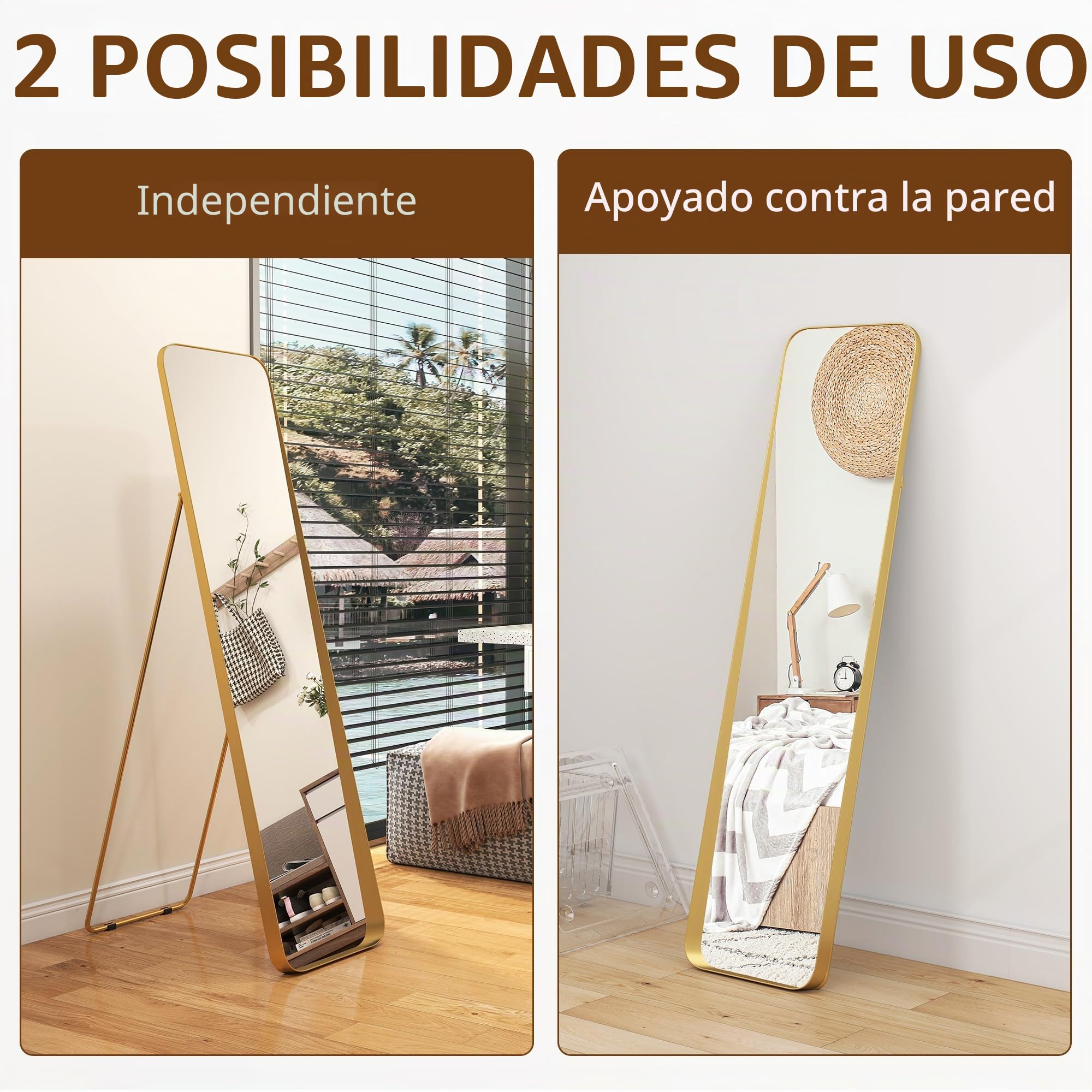 HOMCOM Espejo Cuerpo Entero Esquinas Redondeadas 40x160cm Dorado
