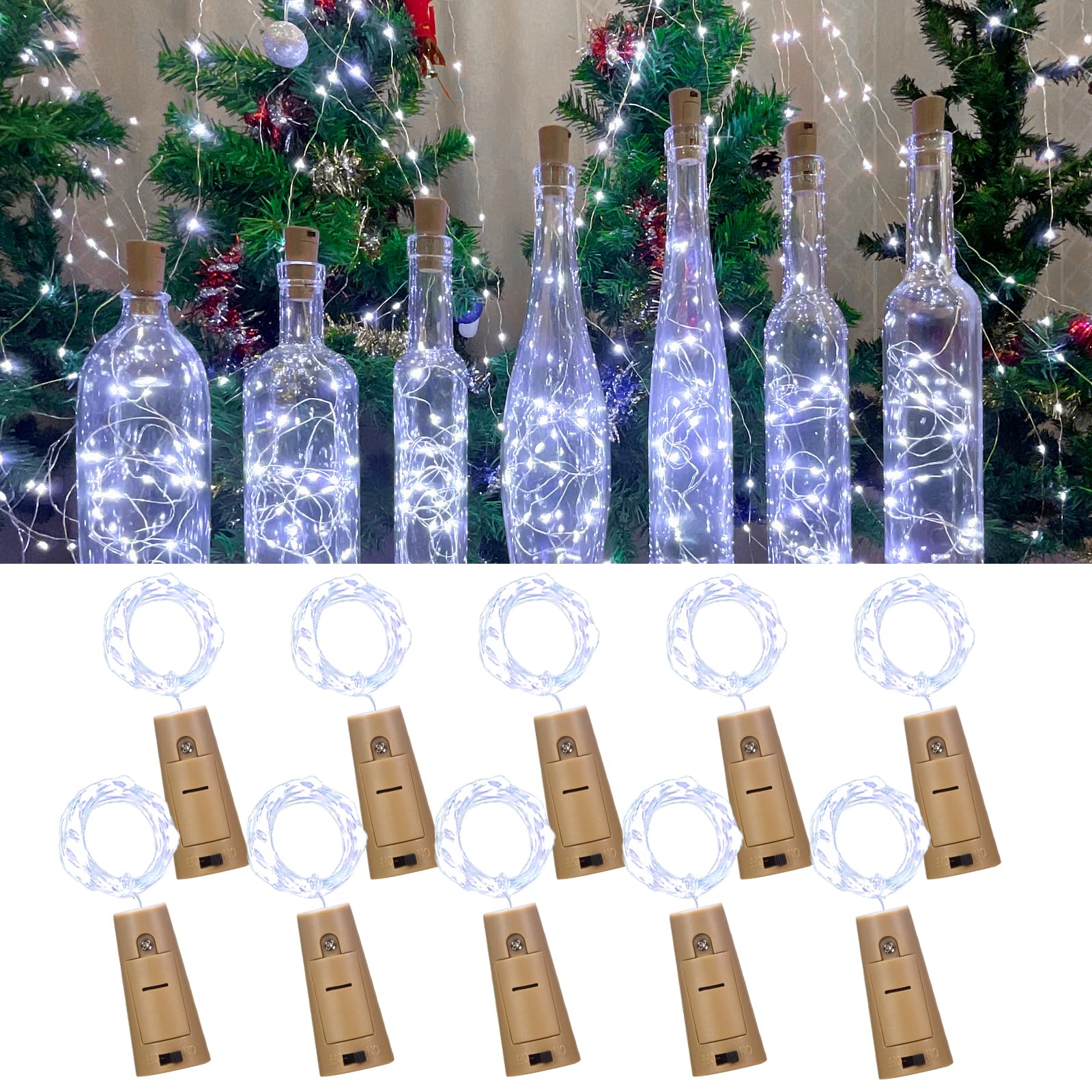 Etinga Wine Bottle Lights with Cork, 20 LEDs 6.6 Feet Silver Wire Cork Bottle Lights,Fairy Mini String Lights,for DIY Jar Halloween,Christmas,Party,