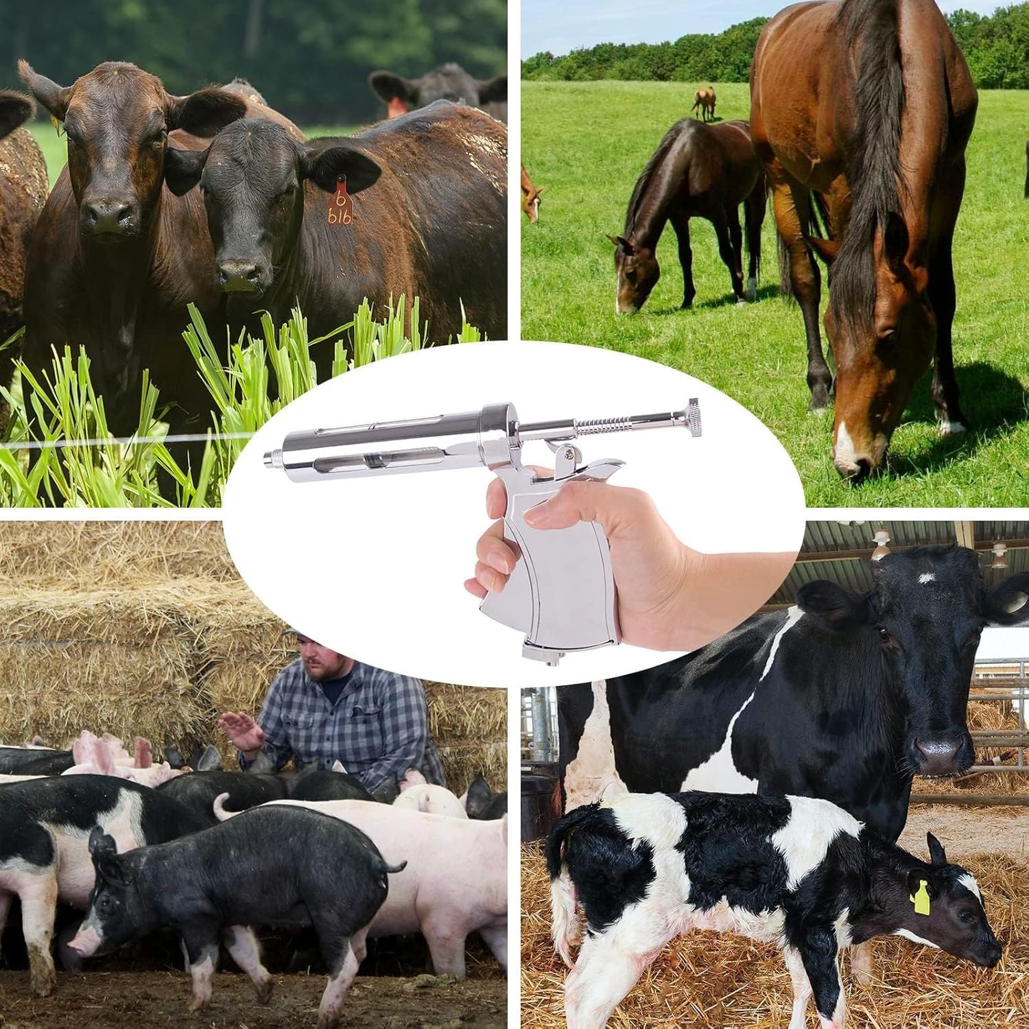 Pistola a Siringa per Bestiame, Iniettore Animale Semiautomatico Regolabile, Iniezione Continua di Vaccino Veterinario con Dosatura Regolabile a 5 velocità, Impostazione del Dosaggio a Scatto