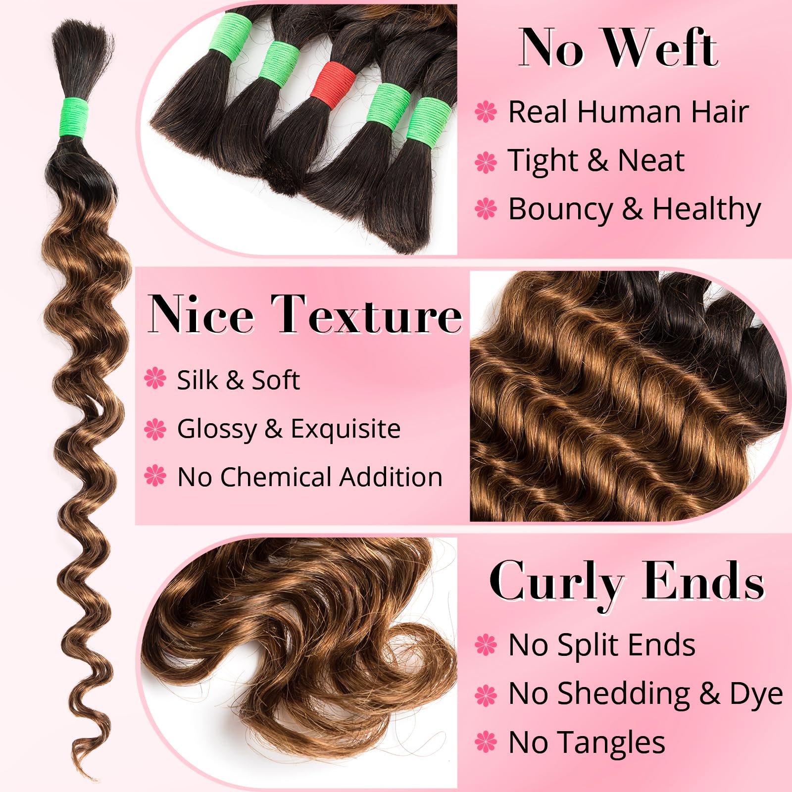 Boho Braids Human Hair Extensions for Braiding Human Braiding Hair for Boho Braids Human Hair Bundles Deep Wave Bundles Human Hair for Braiding No Weft 18 inch Curly 5 Bundles Total 100g #T1B/30 Color - Image 2