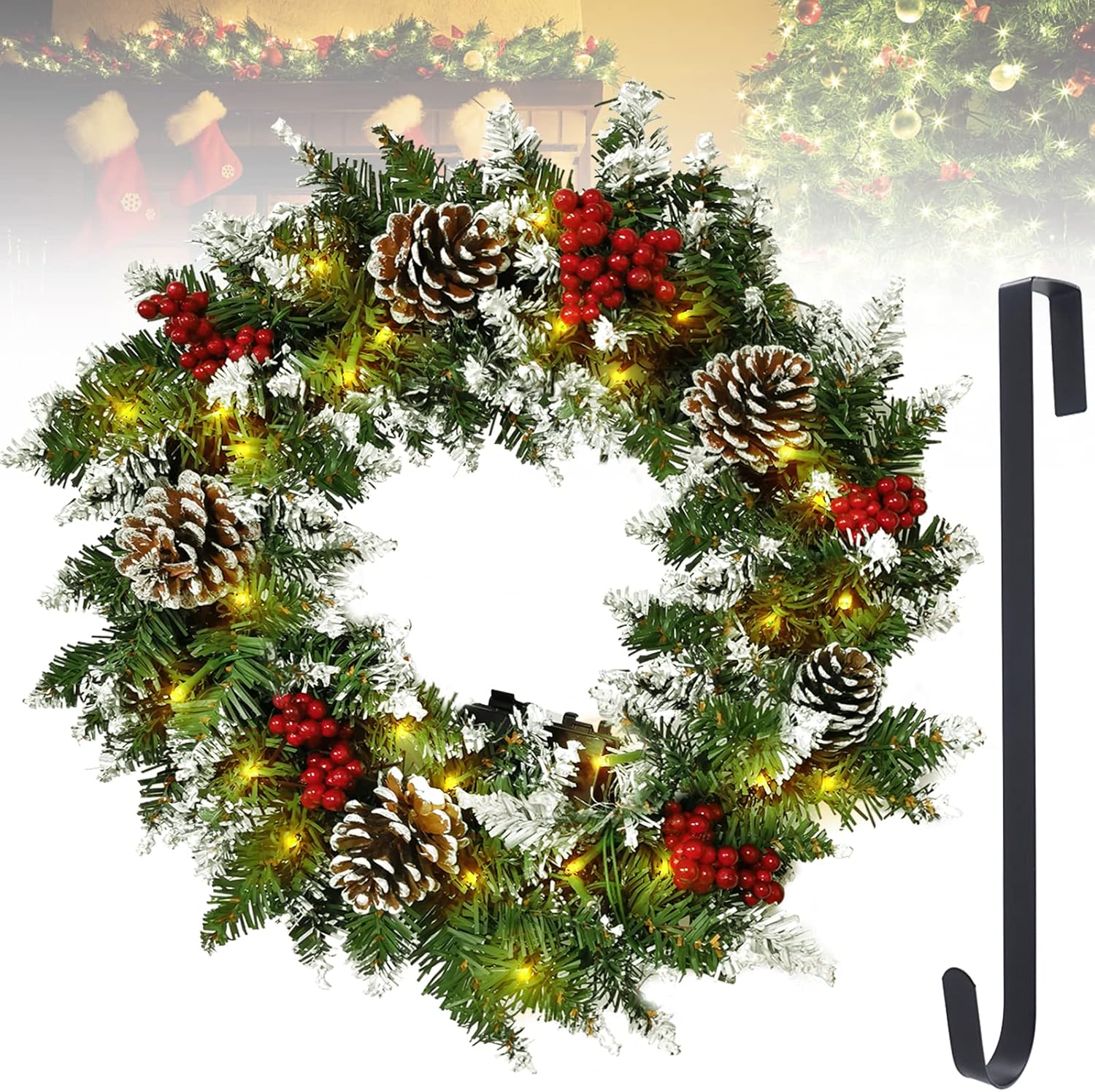 18 Inch Christmas Wreath,Christmas Wreaths for Front Door Decor with