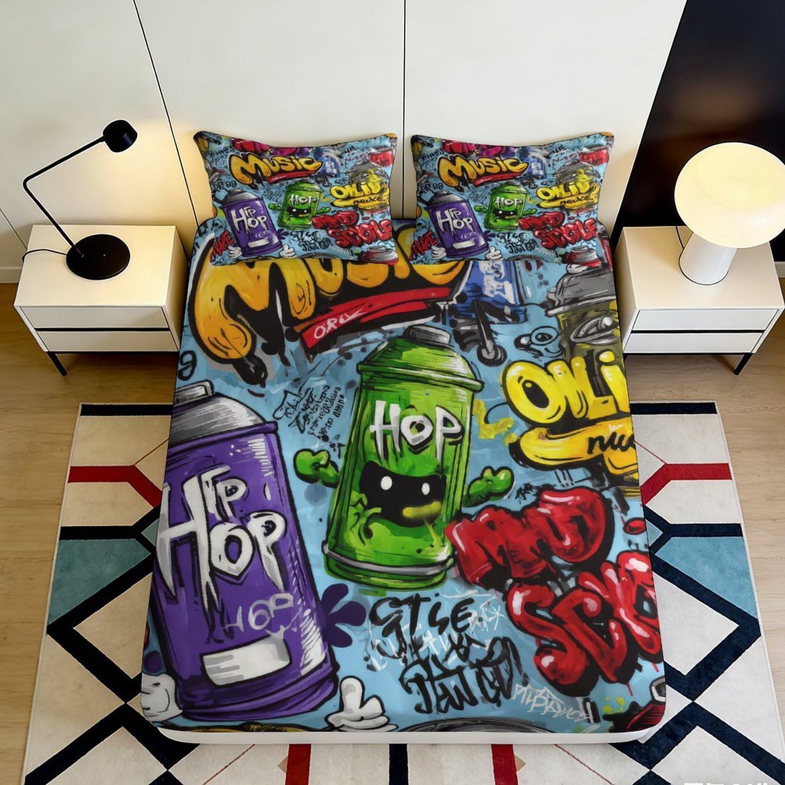 Jqzkxnhpbr Style-10 3D Printed Graffiti Art Fitted Sheet Microfiber Soft Breathable Urban Hip Hop Mattress Cover For Bedroom Dorm Decor 90X200x25cm