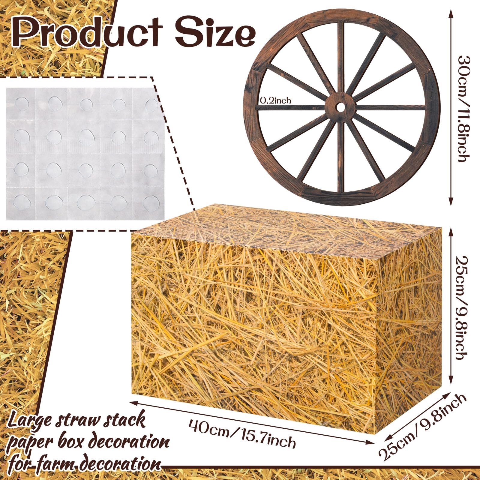 Outus 8 decorazioni per feste da cowboy includono 2 ruote rustiche in legno per carro 6 balle di fieno in paglia di grano, decorazioni occidentali per feste per foto puntelli compleanno autunno