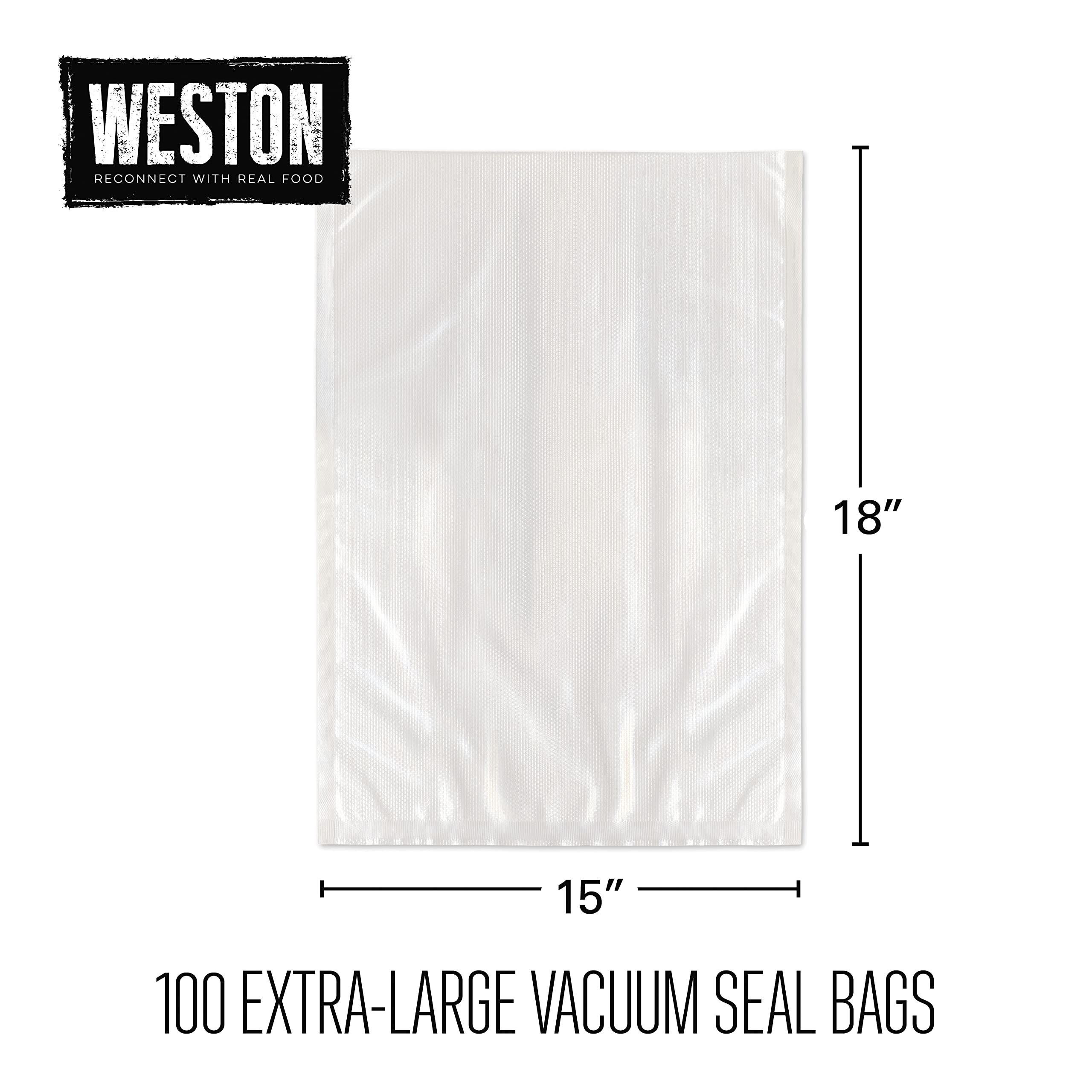 Weston Lot de 100 sacs d'emballage sous vide, 2 plis, 3 mm d'épaisseur, pour NutriFresh, FoodSaver et autres systèmes de fermeture thermique, pour la préparation des repas et sous vide, sans BPA, 38,1