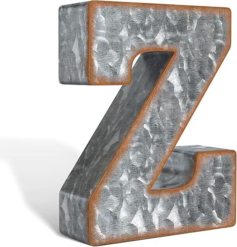 Miniatura 36 de CraftyCrocodile Letras de metal galvanizado de 7 pulgadas para decoración de pared, letra R 3D para colgar y estar de pie, letras rústicas