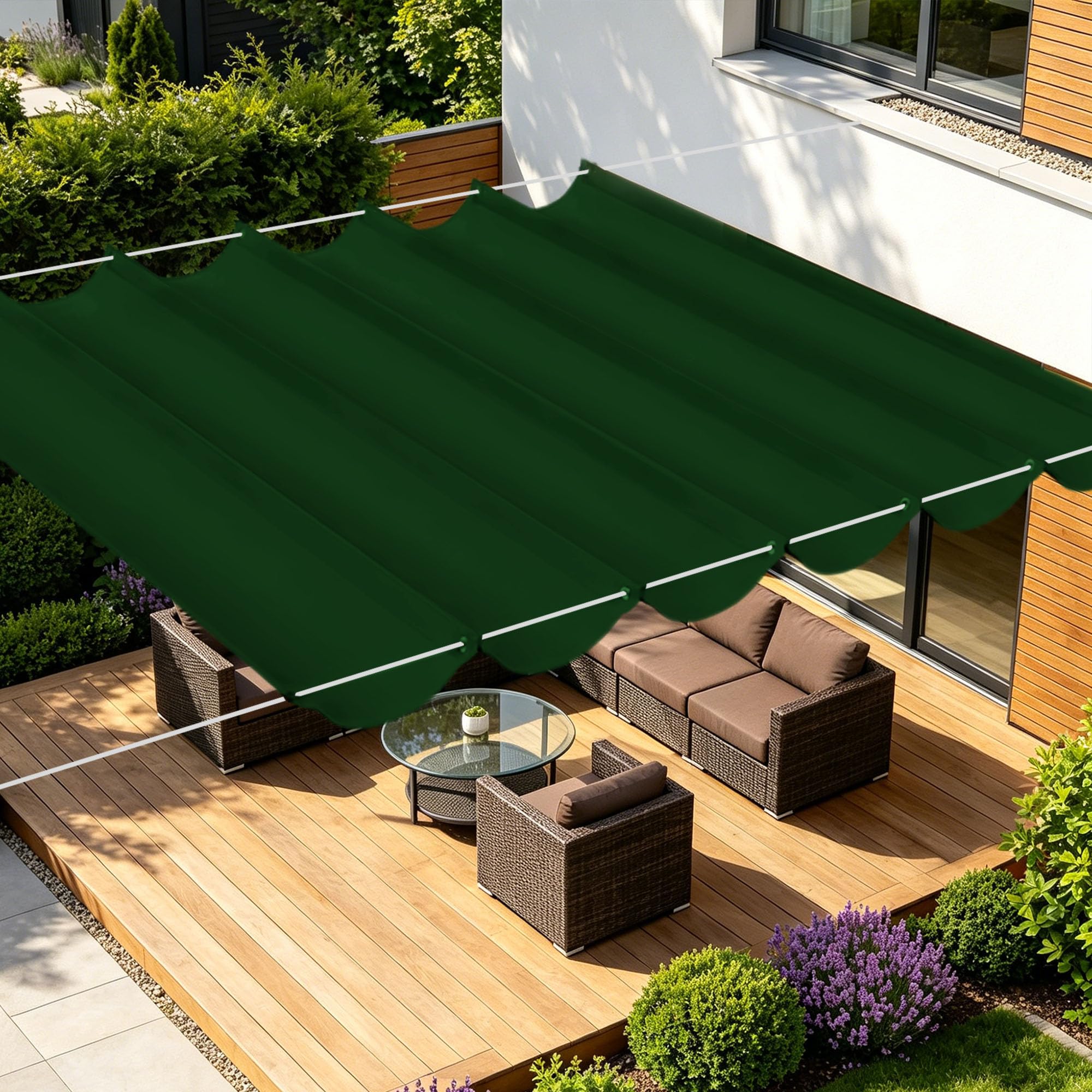 Toile ombrage rétractable vague haut de gamme vert foncé
