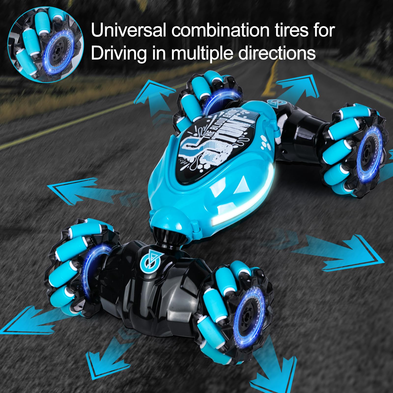 Ltteaoy Telecomando con Rilevamento dei Gesti Macchina Auto Telecomandata,2.4GHz 4WD Due telecomandi Rotazione di 360°con Luce LED/Musica Macchina Radiocomandata per Bambini sopra 6 anni