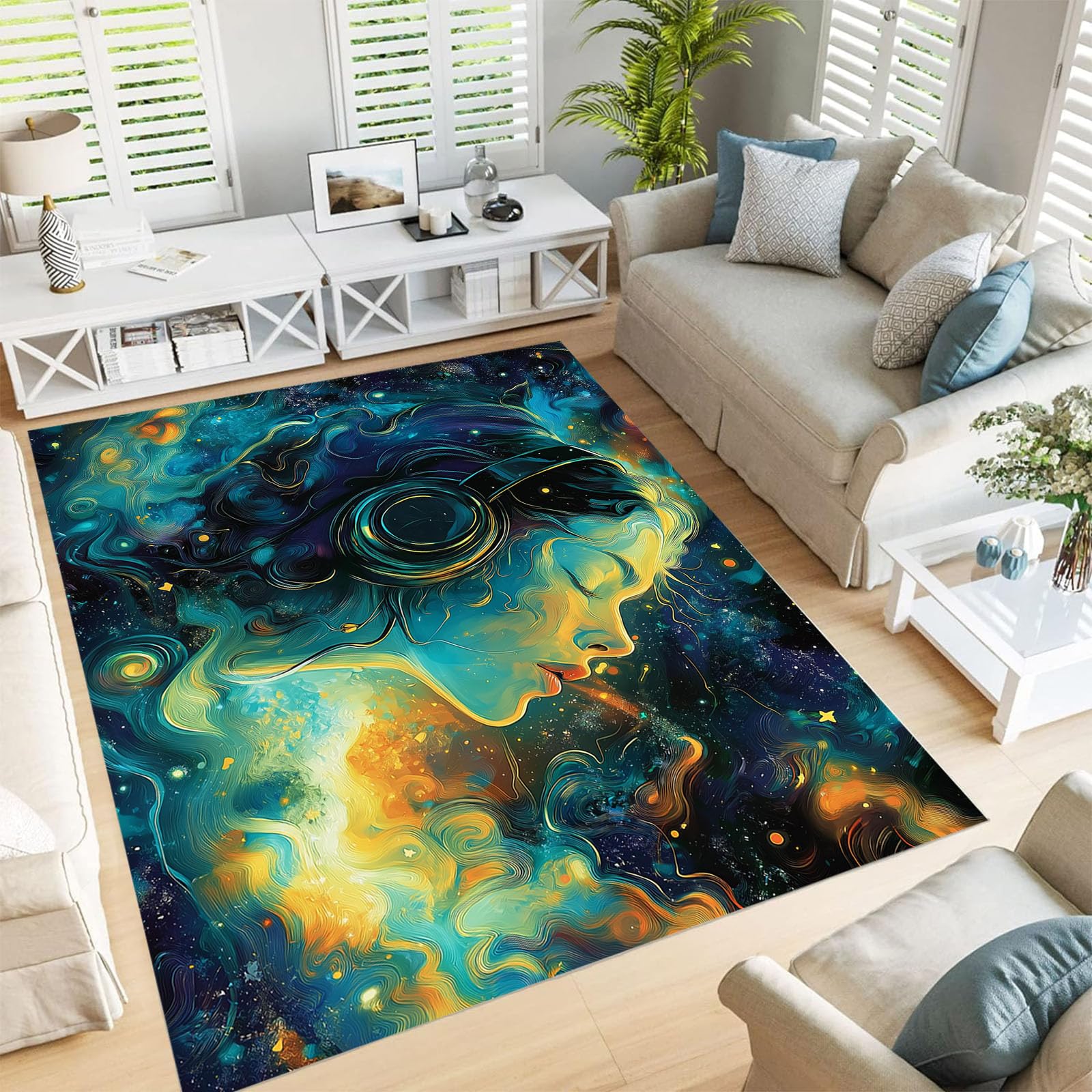 Tapis motif peinture à l'huile grand confort texture douce
