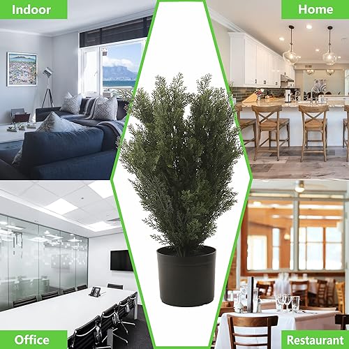 Miniatura 7 de Árbol topiario de cedro de 2 pies para puerta de porche delantera, plantas falsas en maceta de 4 pies, árbol de ciprés de pino falso, arbustos