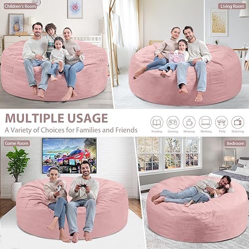 Miniatura 164 de Puf de 5 pies, puf grande con relleno de espuma viscoelástica, sofá puff esponjoso con funda de terciopelo holandés, puf redondo para sala de estar,