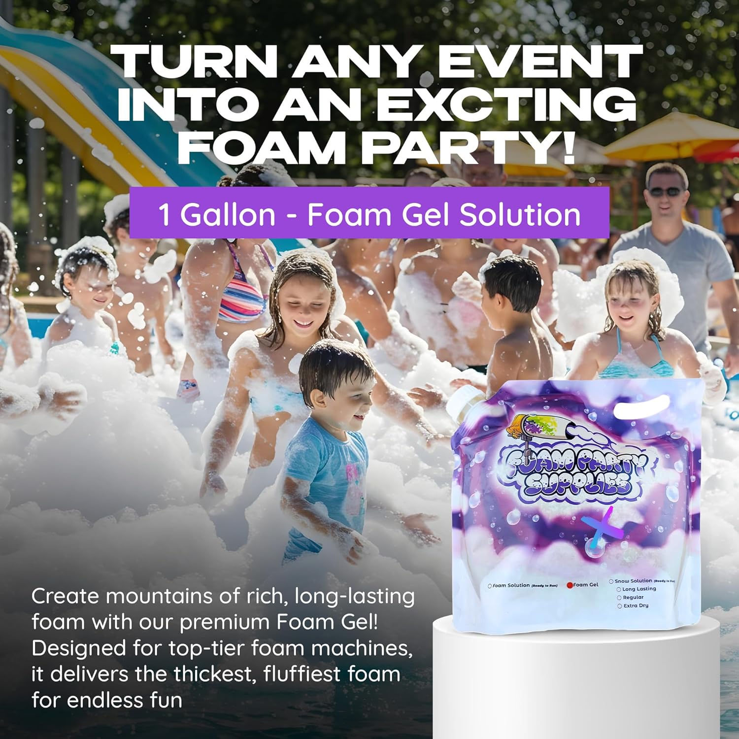 Foam Bubble Gel Solution for Foam Machine - Highly Concentrated - Pet & Human Safe – Non-Staining Refill for Party Fun - 1 Gallon