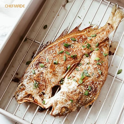 Miniatura 5 de CHEFMADE Sartén para asar con estante, antiadherente rectangular de 13 pulgadas para hornear en el horno, 9 x 13 x 2.4 pulgadas (dorado champán)