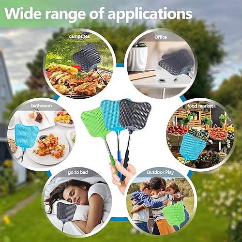 Miniatura 6 de Trism Juego de matamoscas de 3 piezas, mango extensible de acero inoxidable, flexible y duradero para el hogar, jardín, aula y oficina