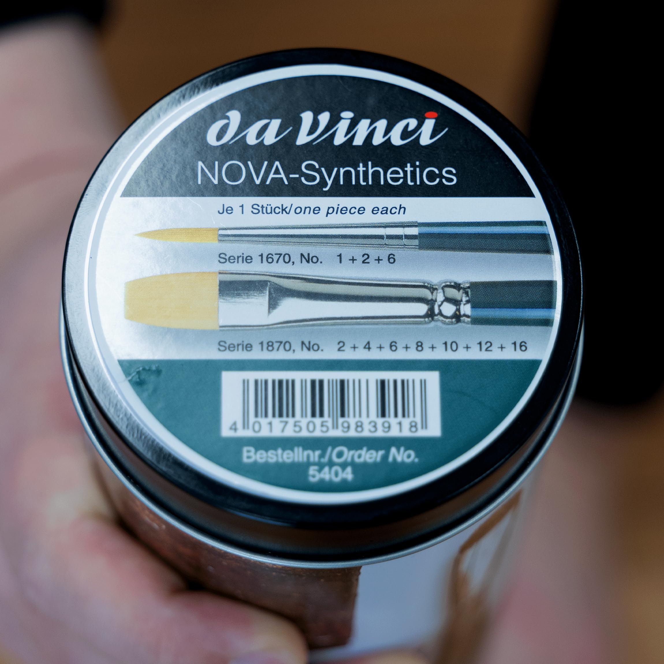 da Vinci, NOVA Langstielig Pinseldose, Künstlerpinsel, Extrafeine Goldfarbene Synthetikfasern, für Acryl & Öl, Leinwand, Papier & Karton, Vegan, Rund & Flach, Größe 0