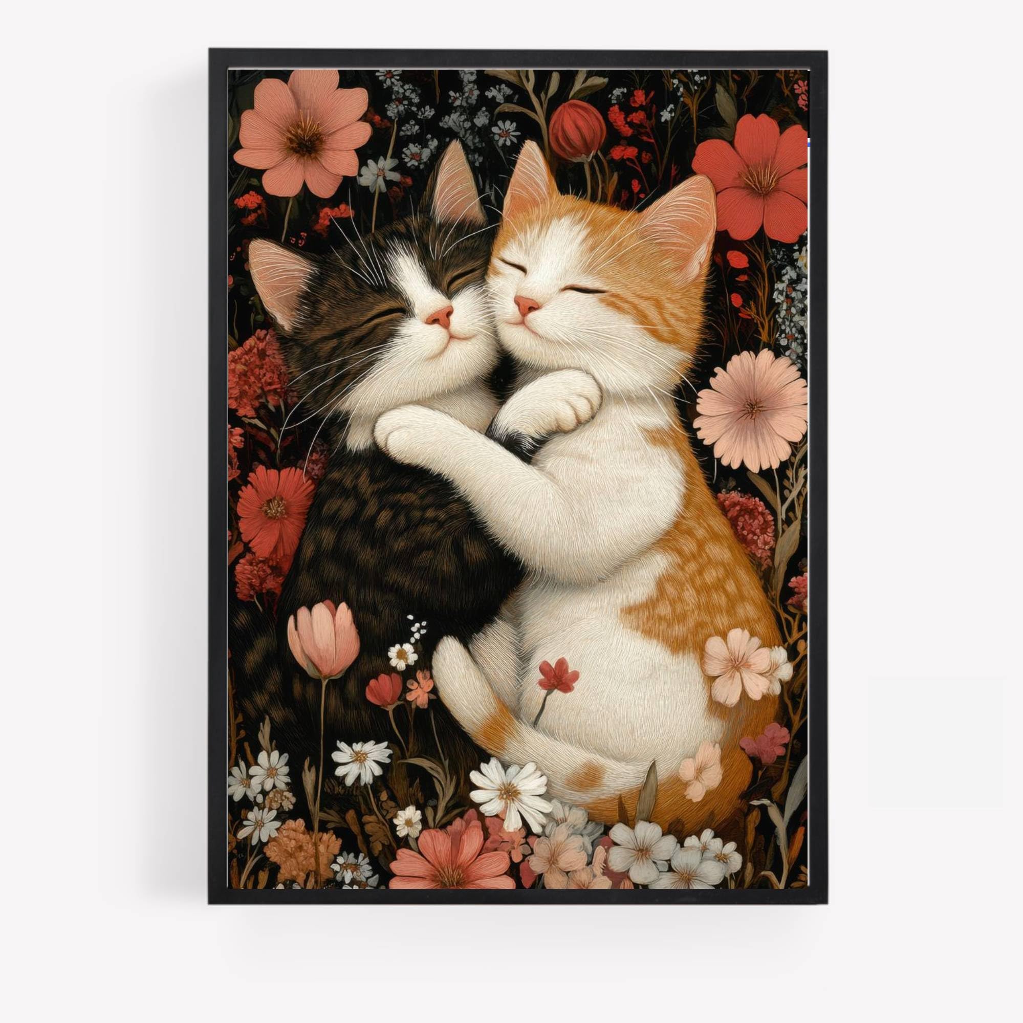 cuddling cats kittens Print Picture Poster preppy portrait A4 UNFRAMED wall art Home decor Decorating orange aesthetic autumn abstract 2 black ginger