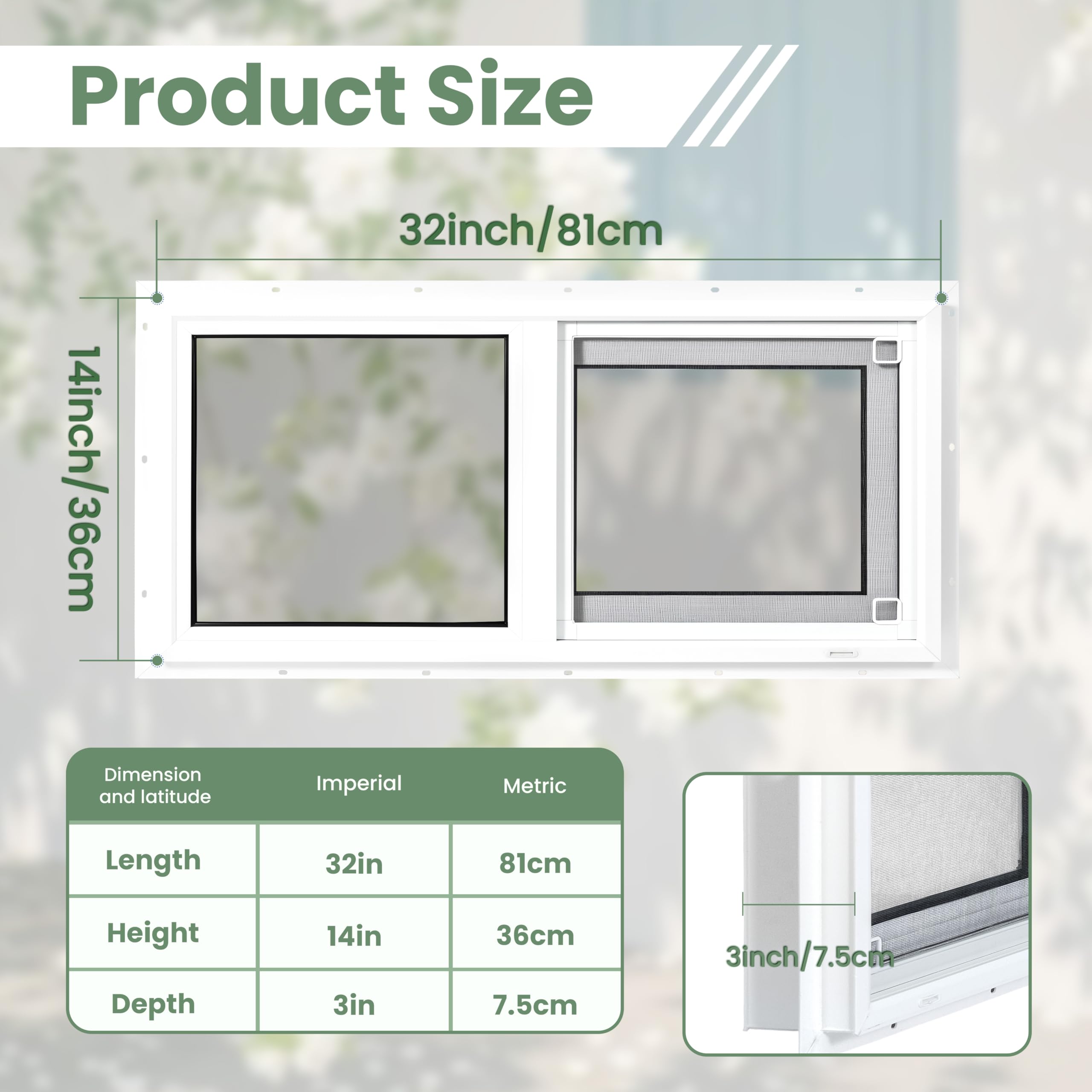 Finestra in vinile per seminterrato, 81,3 cm x 35,6 cm Finestra scorrevole per bagno con doppio vetro isolante in vetro temperato e schermo in fibra di vetro per seminterrato, bagno, capanno