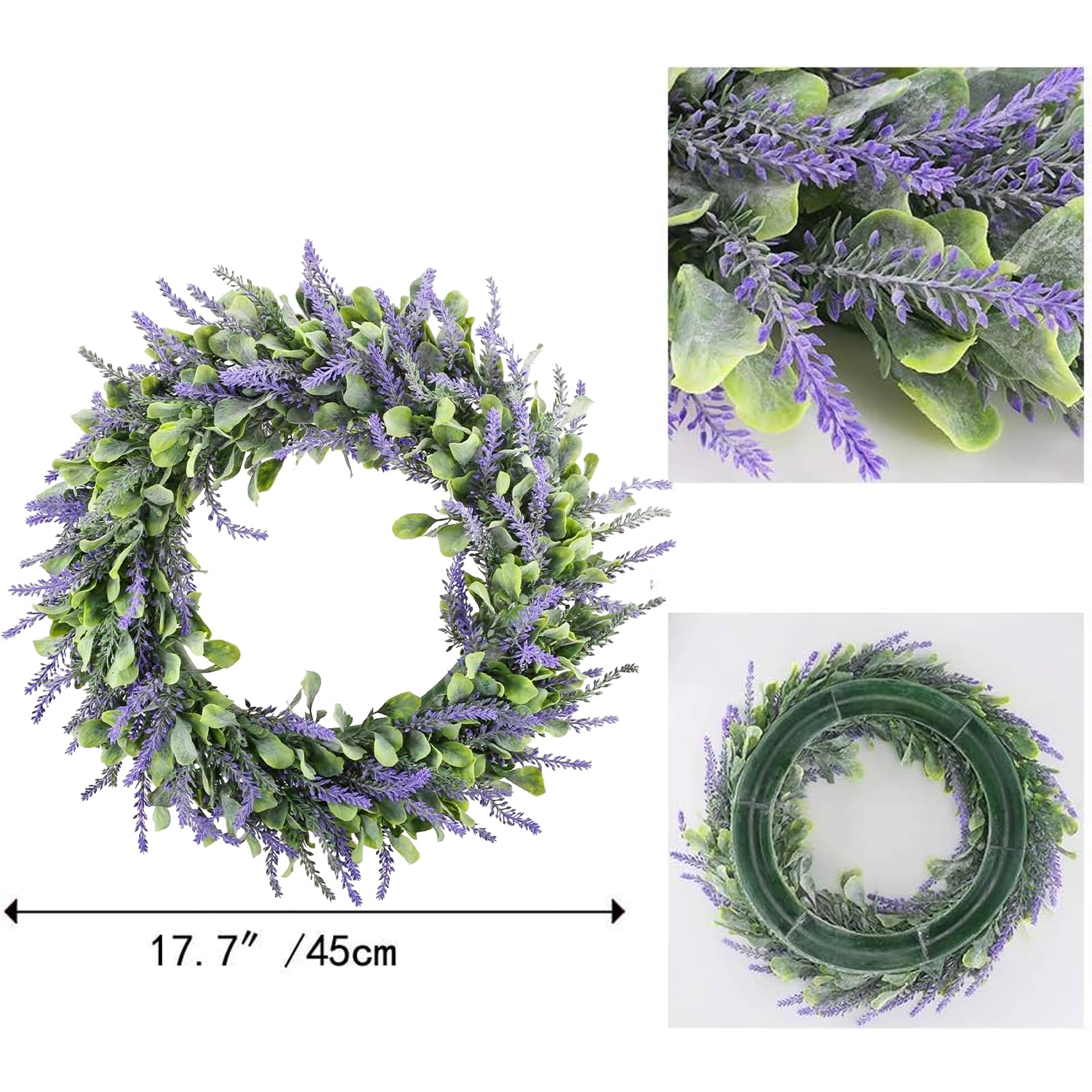 Couronne de Lavande Couronne de Porte D'entrée Exterieur 45cm Guirlande de Artificielles Couronne Artificielle pour Printemps Intérieur Mariage Saint-Valentin Toutes Saisons Protection UV