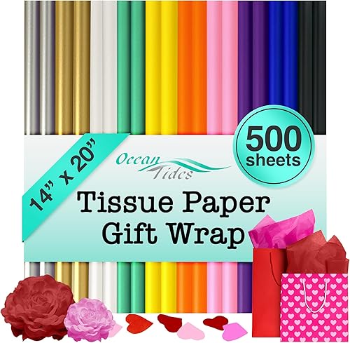 Miniatura 28 de Ocean Tides 50 hojas (14 x 20 pulgadas) de papel de regalo de Navidad, papel de seda de regalo a granel para manualidades, cumpleaños y días Dorado