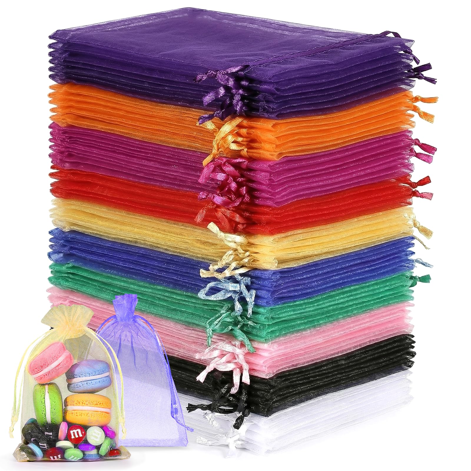100 Piezas Bolsas de Organza, 10 x 15 CM Bolsas de Joyas, Bolsas de Caramelo con Cordón de Satén Bolsas de Regalo para Bodas,Regalo Decoración Fiestas Boda (Coloridas)