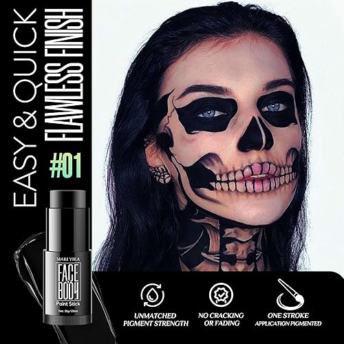 Miniatura 3 de Barra de pintura negra para la cara y el cuerpo, fútbol negro de ojos, béisbol y sóftbol negro, no tóxico para deportes, fantasma, esqueleto,