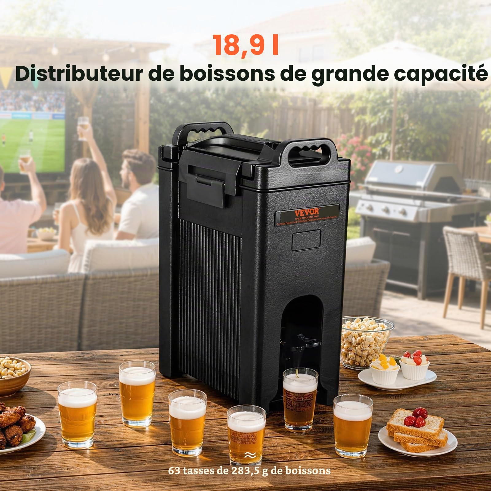 VEVOR Distributeur de Boissons Isotherme 19 L Distributeur d’Eau Chaude et Froide Non Électrique Conservation 10 H Conteneur Isotherme avec Robinet Portable LDPE Alimentaire pour Camping Restauration