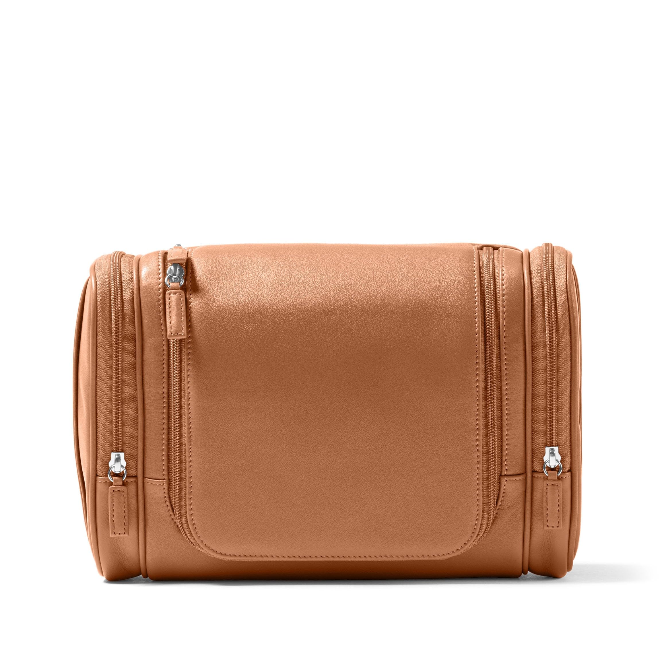 Leatherology Cognac Hanging Toiletry Kit – Full Grain Leather Travel Organizer with Hanger and Multiple Storage Compartments