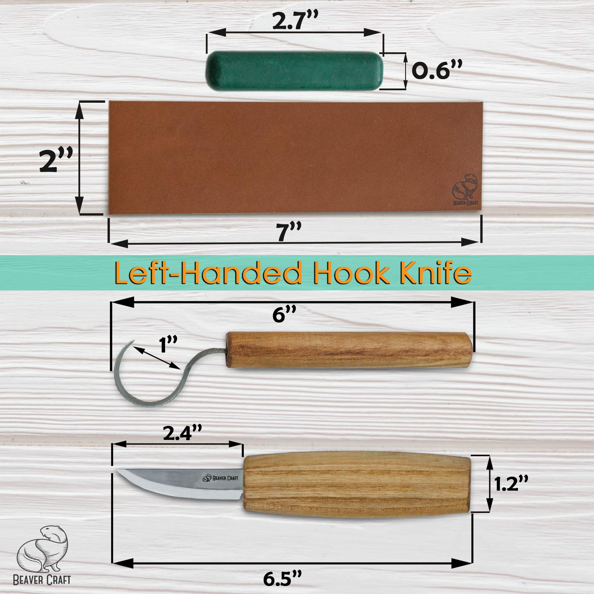 BeaverCraft S01L Set di coltelli per intaglio di cucchiai di legno Kit di strumenti per la fabbricazione di cucchiai Coltello da intaglio Coltello a uncino per mancini Ciotola Tazza Kuksa