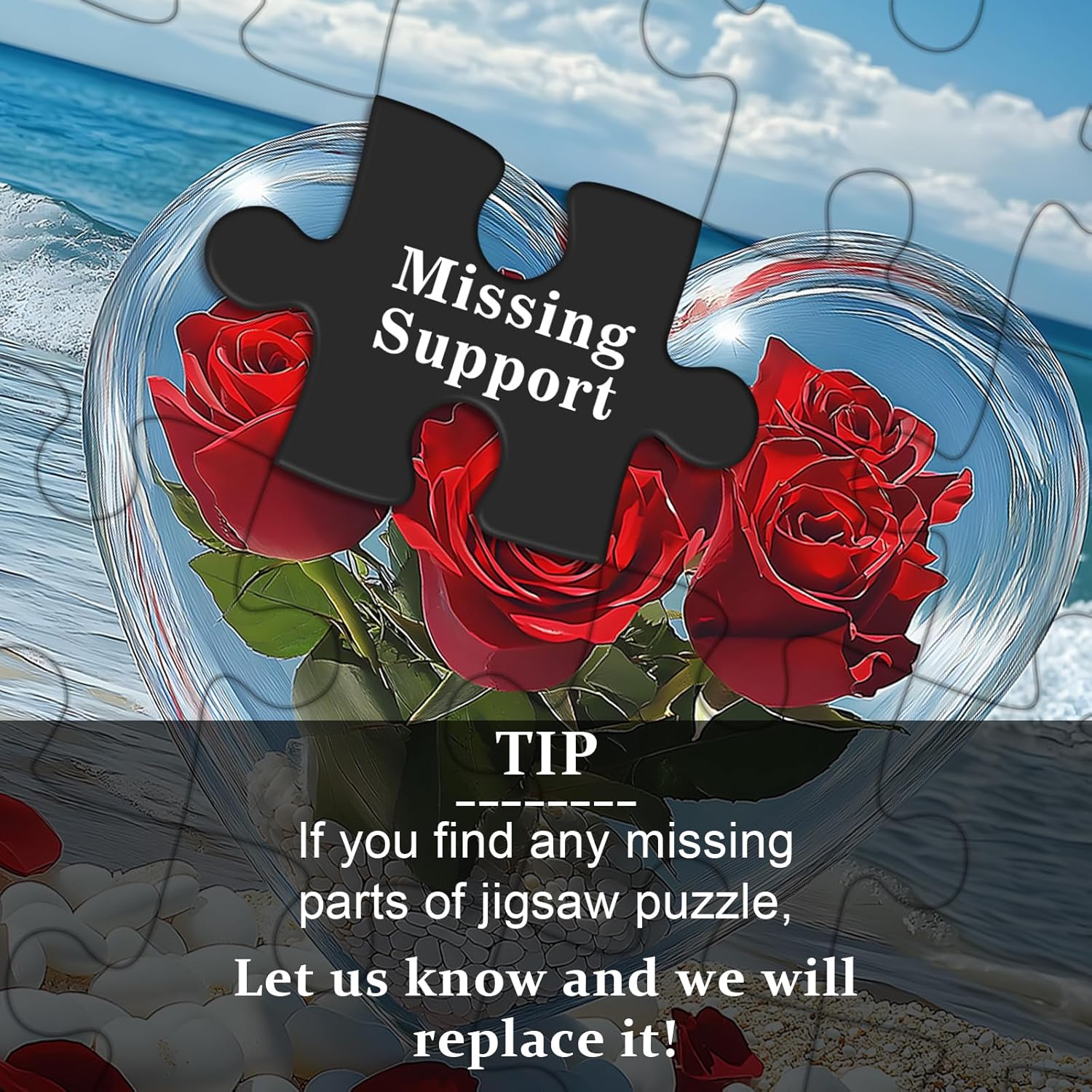 Heart Bloom Ocean Puzzle for Adults 1000 Pieces, Romantic Roses Beach Puzzles, Love Theme Flower Puzzle Artwork, Coastal Valentine Challenge Jigsaw Puzzle as Home Decor