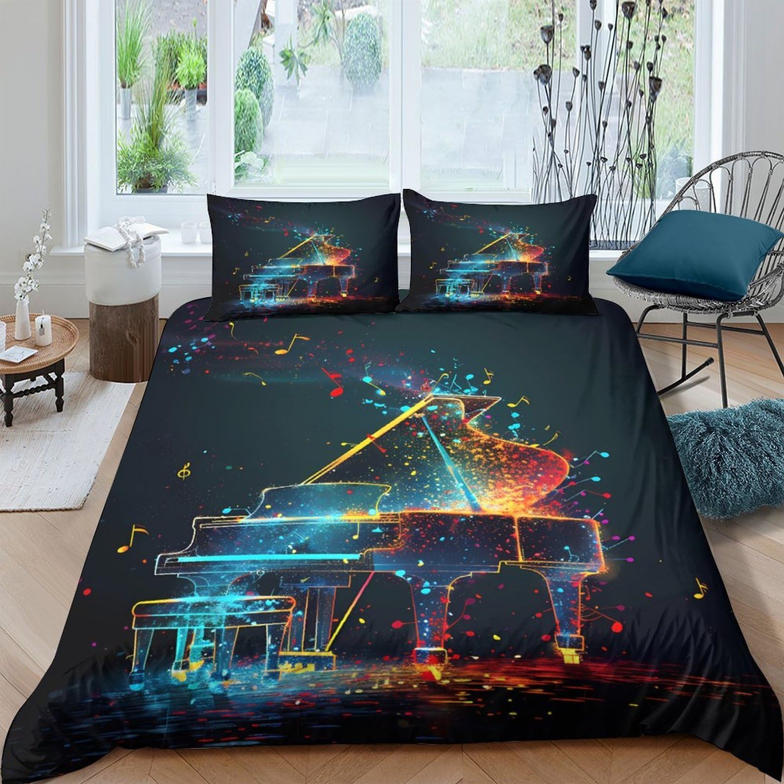 Ctjqhvkz Style-4 3D Printed Neon Piano Fitted Sheet Microfiber Soft Colorful Music Art Mattress Cover For Bedroom Dorm Decor Single（135X200cm）