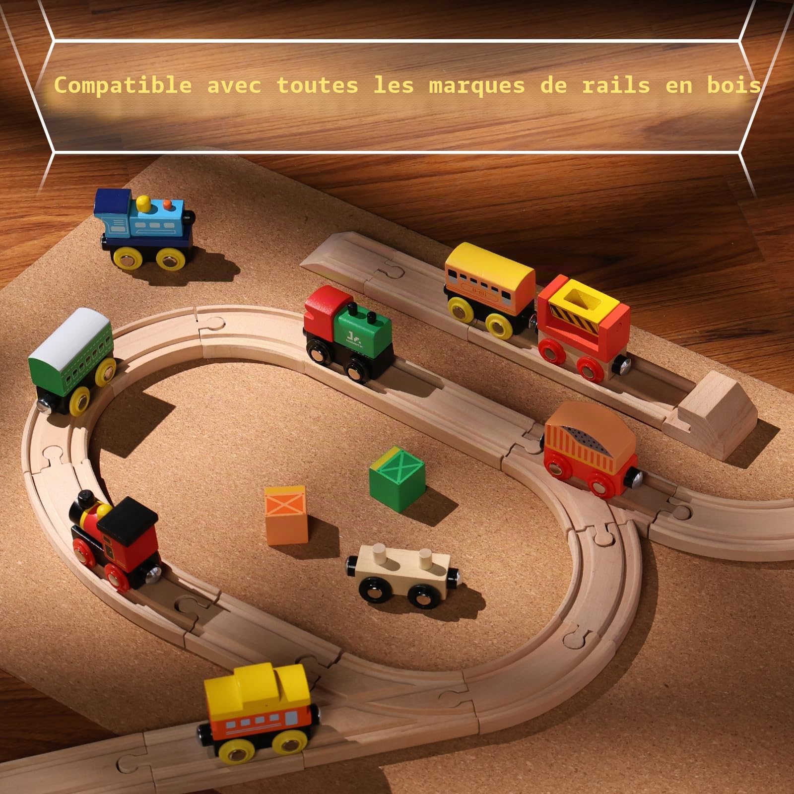 SainSmart Jr. Wooden Train Set 12 PCS - Train Toys with Storage Box, Magnetic Toy Trains Compatible with All Major Brands, Gift for Toddlers, Boys and Girls Aged 3+
