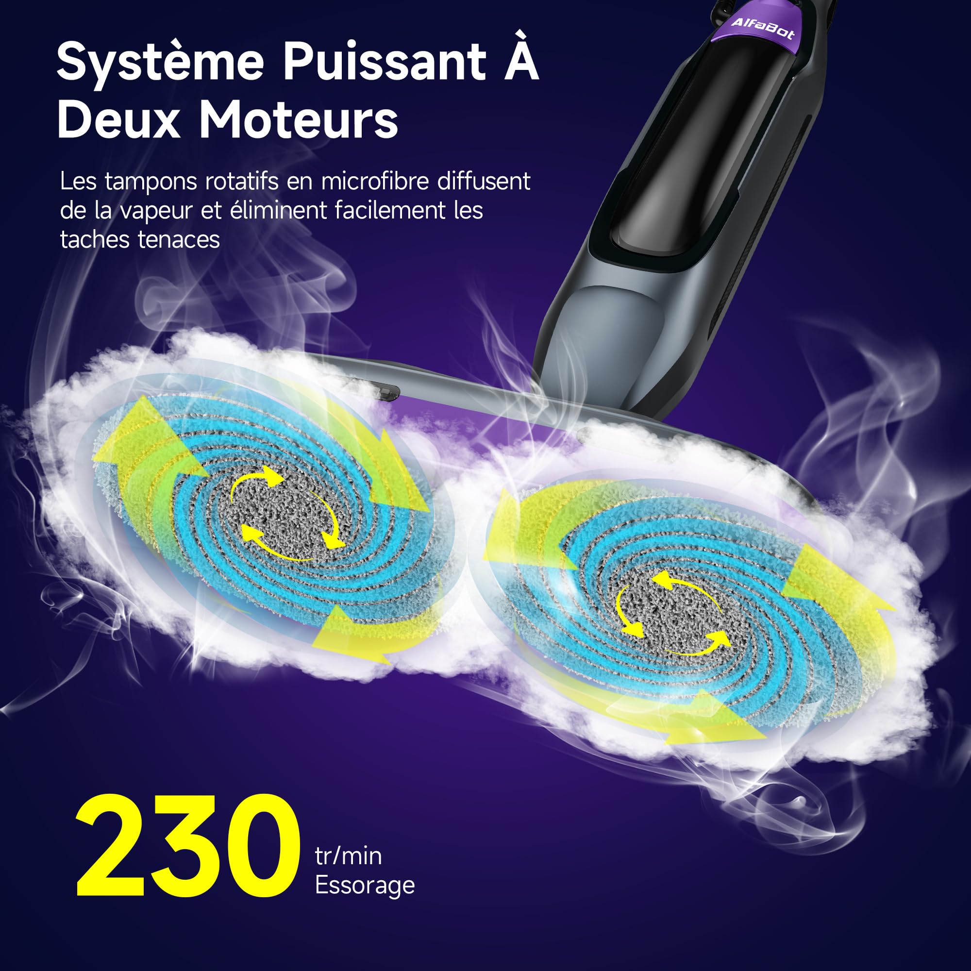 Nettoyeur Vapeur 3 Bars AlfaBot F2 | Élimine 99,9% des Bactéries Sans Produits Chimiques | Pour Sols Durs (Parquet, Carrelage) | Chauffage Express 30s