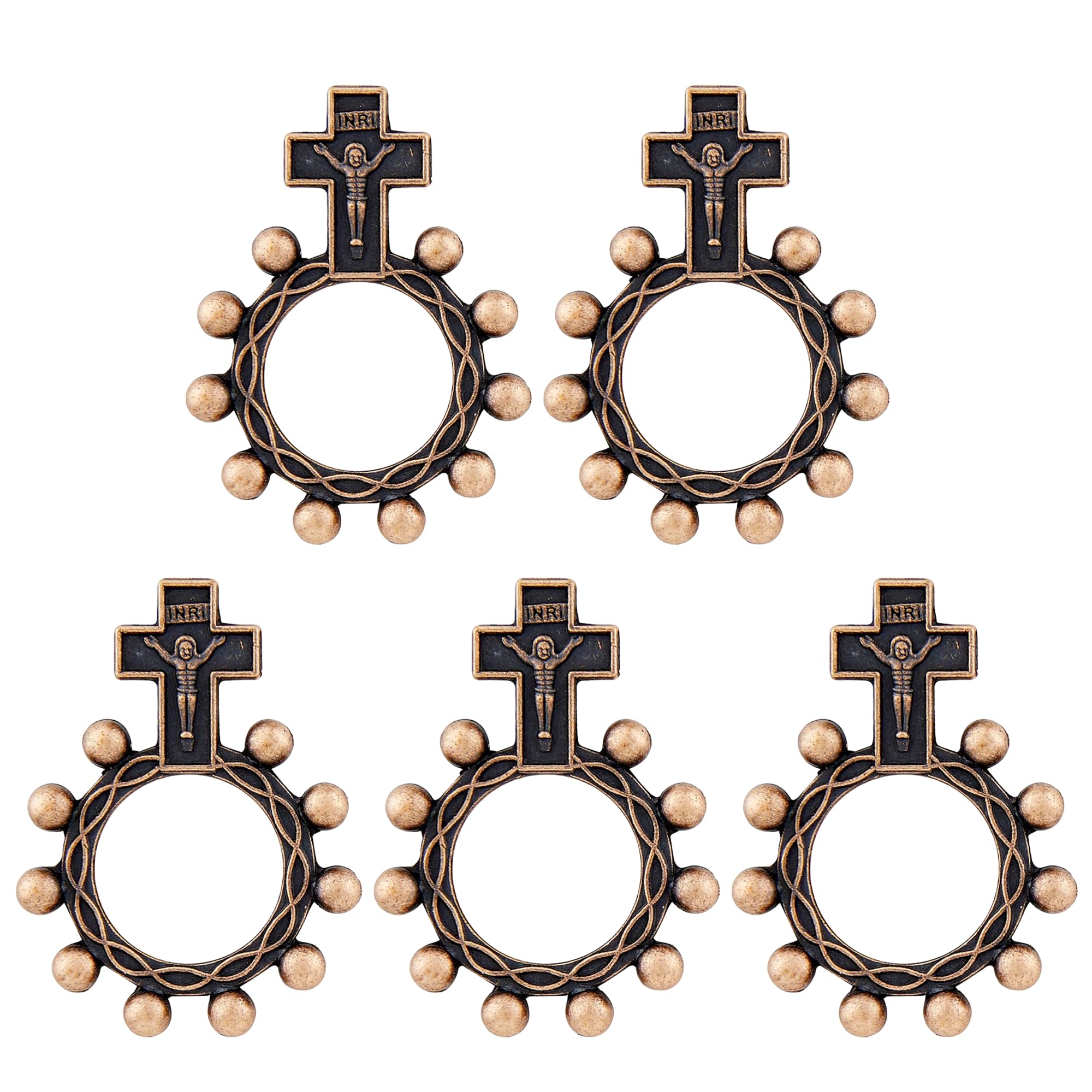 Needzo Pack of 5 Copper Finish Rosary Prayer Loops with Cross, Pocket-Sized, 1.75 Inches