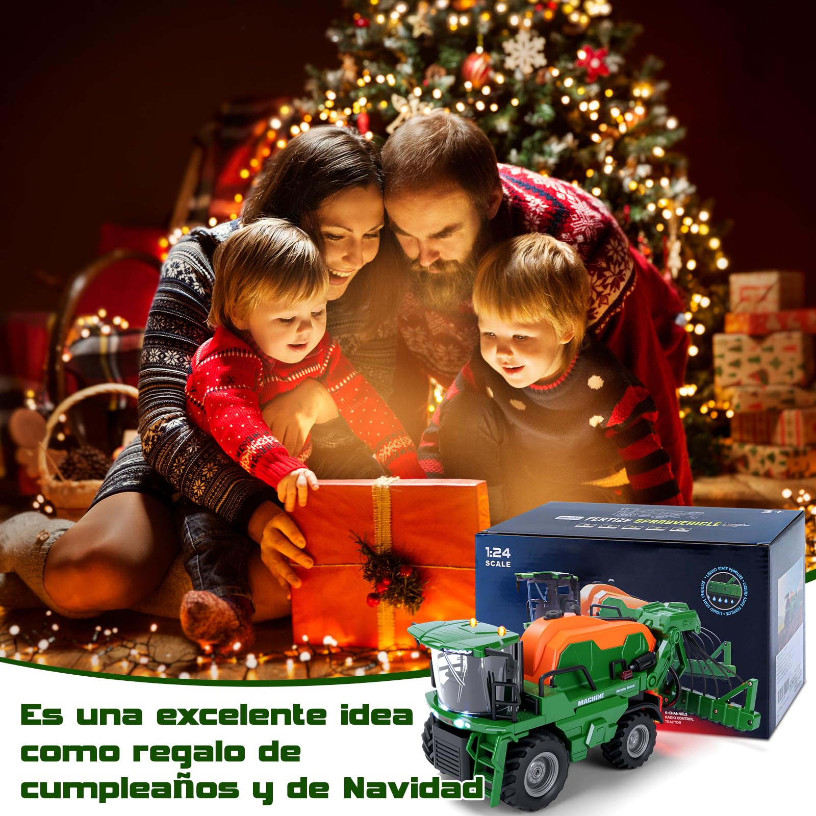 Ulikey Tractor Teledirigido, RC 2.4Ghz Tractor Electrico para Niños con Riego, Luz y Sonido, Vehículo de Granja Juguete Set para Niños de 3 Años