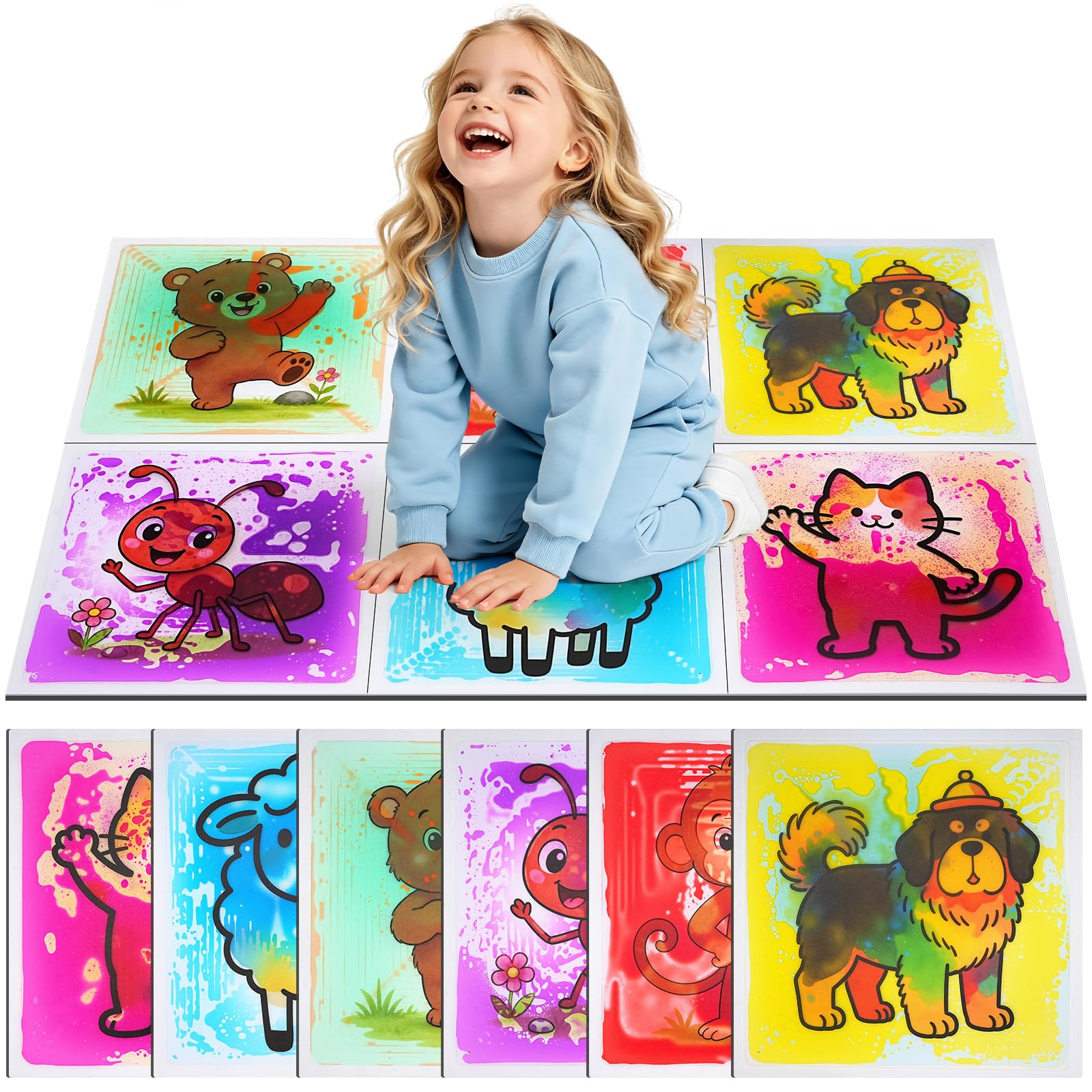 Ymoryiyi 15.7x15.7in Animal Pattern Liquid Sensory Tiles for Kids, 6 Pack