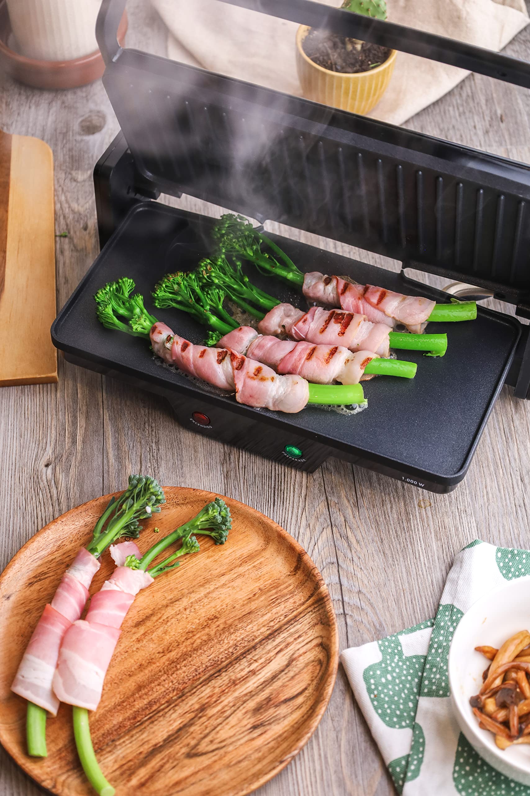 JATA GR266 - Parrilla Electrica Grill. Plancha Eléctrica 3 en 1. 1000 W, Placas Mixtas Antiadherentes 27 x 14 cm, Placa Superior Baja Recta. Apertura 180 grados, libre de PFOA
