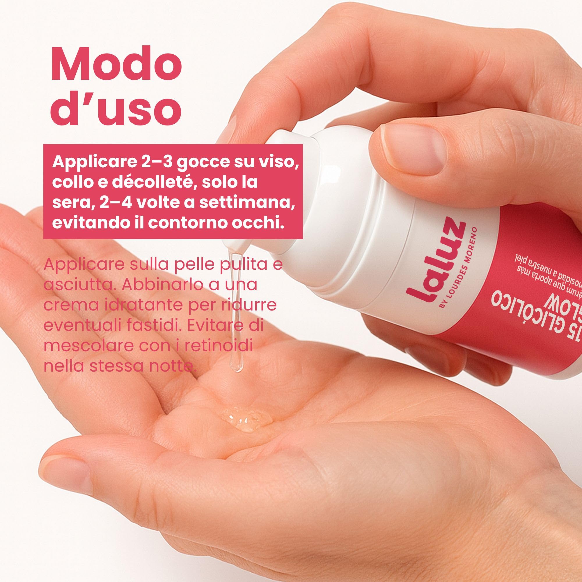 LaLuz by Lourdes Moreno | Siero Viso Acido Glicolico 15% Peeling Chimico Esfoliante | Rinnova la Pelle e Illumina l'Incarnato | con Aloe Vera e Allantoina | Per Donna | 30 ml